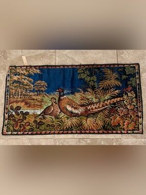 Vintage Italian Tapestry Wall Hanging Rug with Pheasant Scene